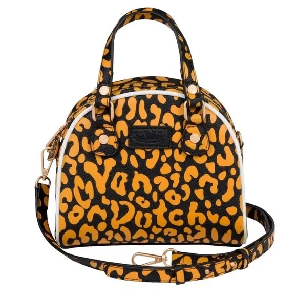 Von Dutch Orange/Apricot Crushblack Cheetah Small Bowling Bag/Purse/Hand Bag NEW - Picture 3 of 11